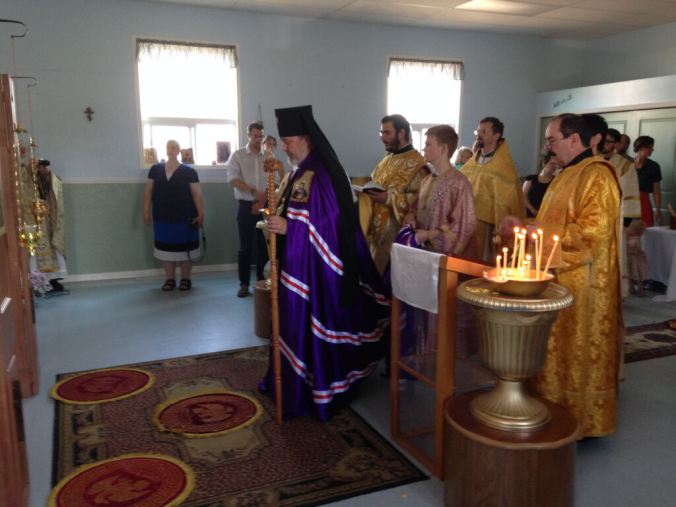 His Eminence, Archbishop Irenee, prays the Entrance Prayers prior to the Divine Liturgy, at the Holy Apostles Mission Station, Chilliwack, BC.